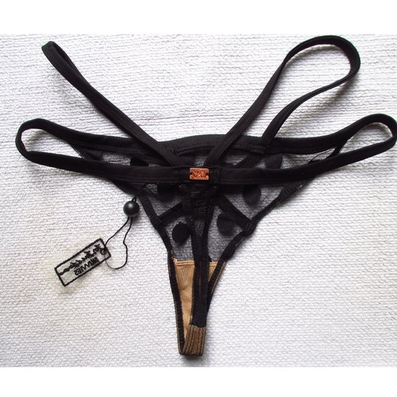 NWT FOR LOVE & LEMONS SKIVVIES CLEMENTINE BLACK STRAPPY THONG PANTY - Picture 5 of 9